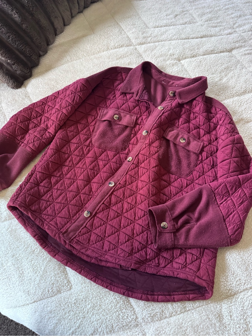 Women’s Quilted Button-Up Shirt Jacket - Burgundy